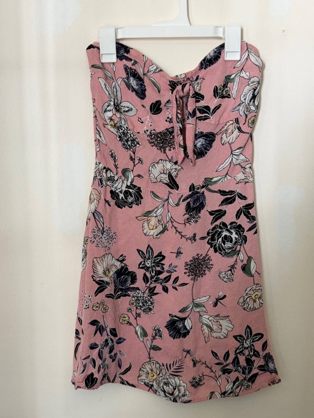 love, Fire Pink Strapless Floral Tie-Front Sundress